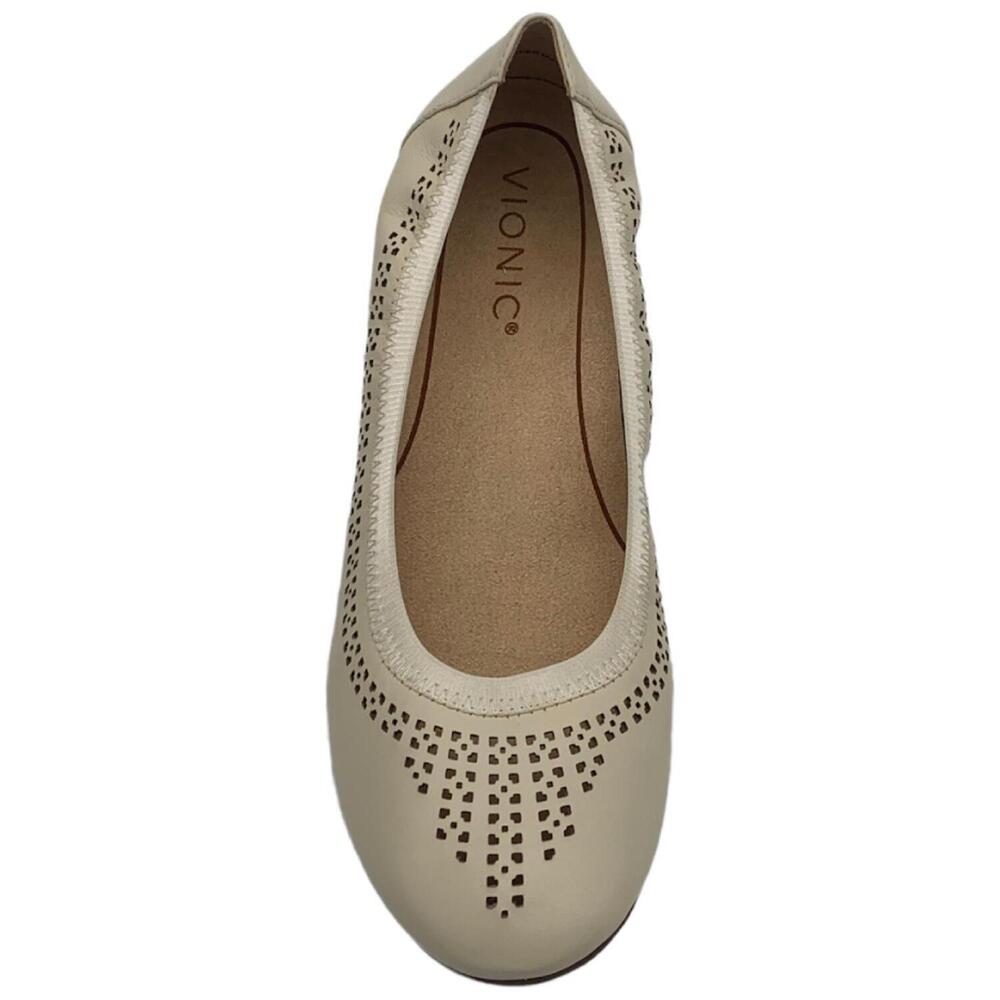 Vionic Perforated Leather Ballet Flats Whisper Cream - Wide - Picture 3 of 5